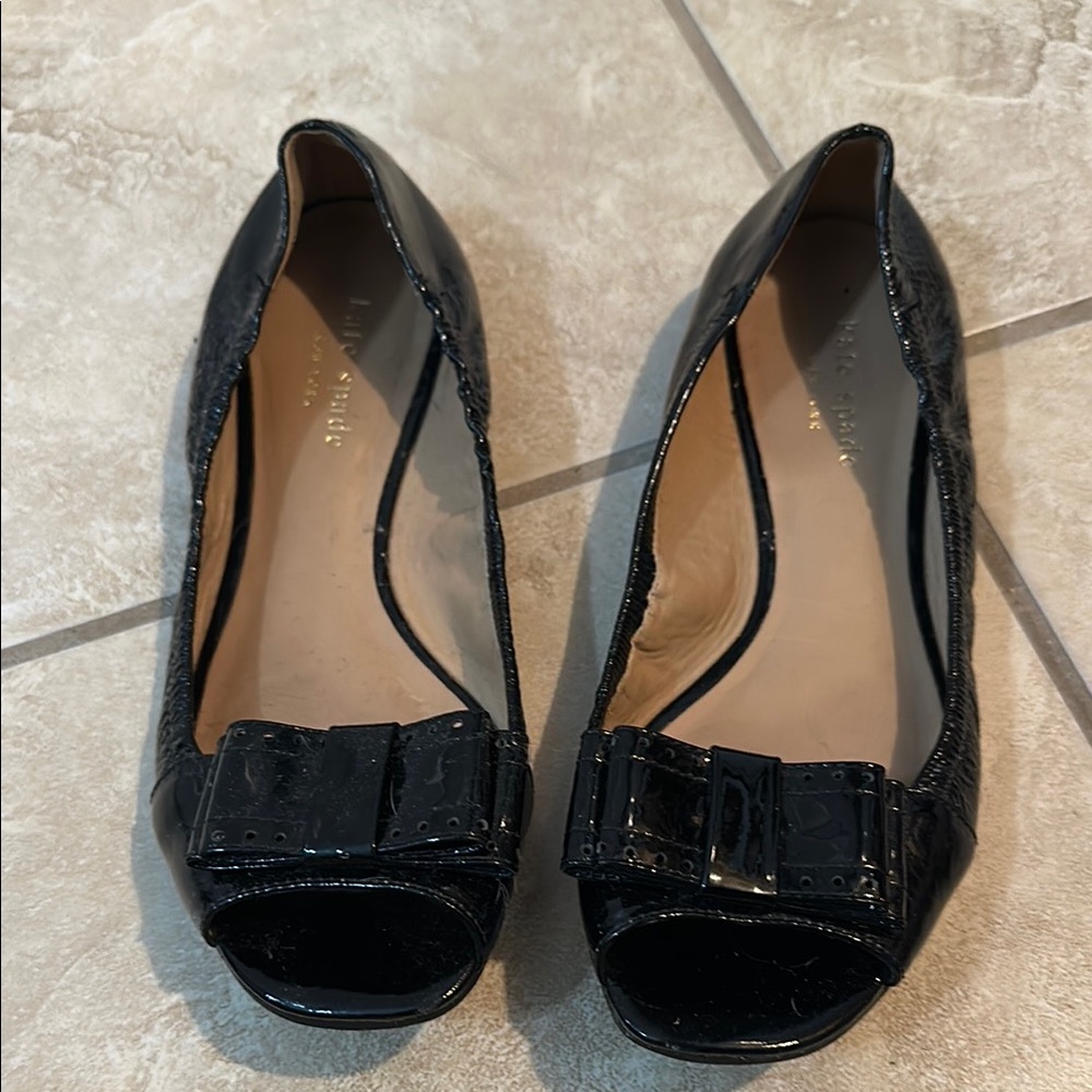 KATE SPADE ♠️ Black Peep-Toe Bow Flats